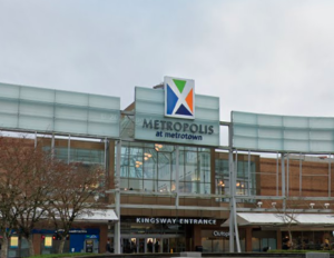side view of metroplis shopping centre in metrotown