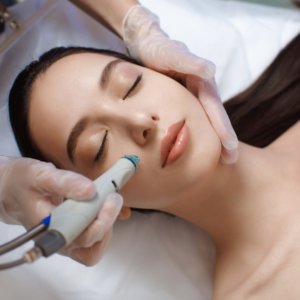 woman lying down getting a hydrafacial