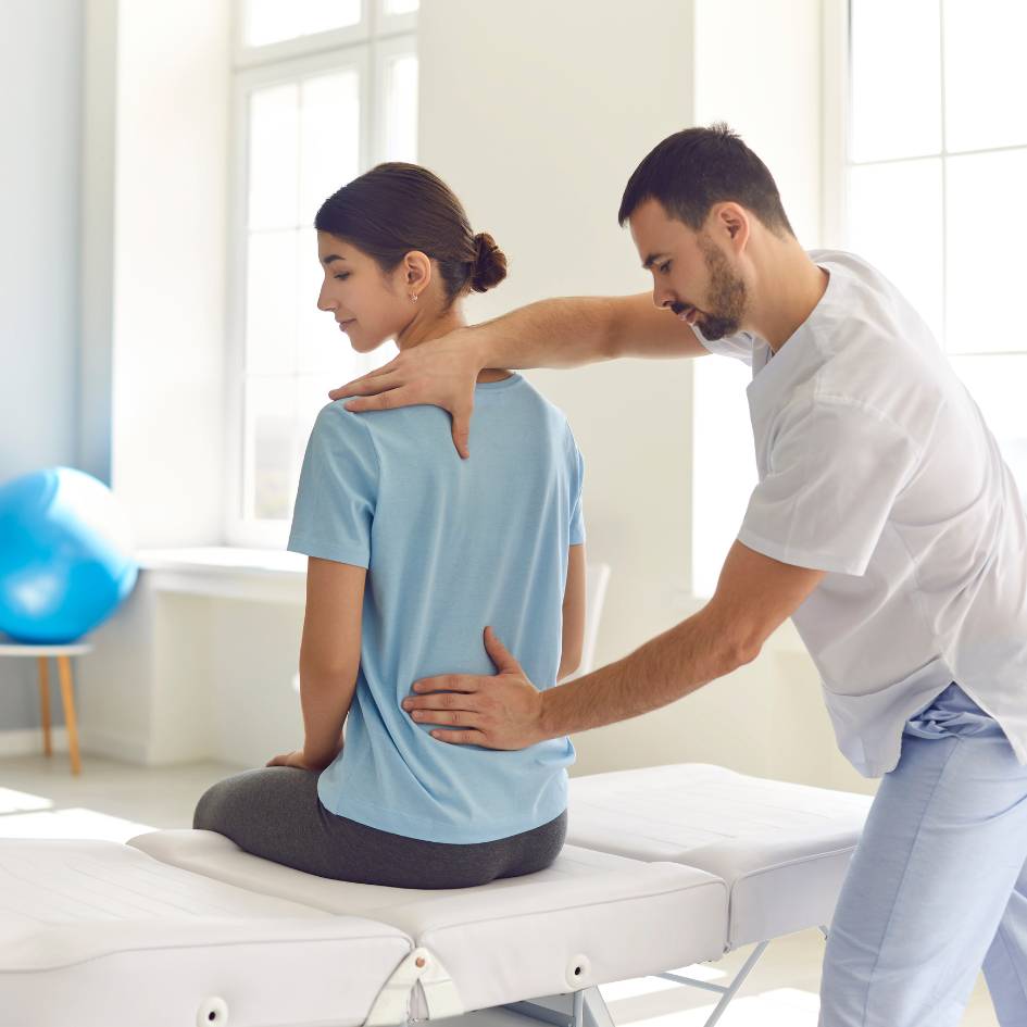 pilates instructor sitting on pilates machine